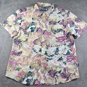 VSTR Premium Aloha Shirt Mens Yellow Button Up Hawaiian Floral Retro Size XL